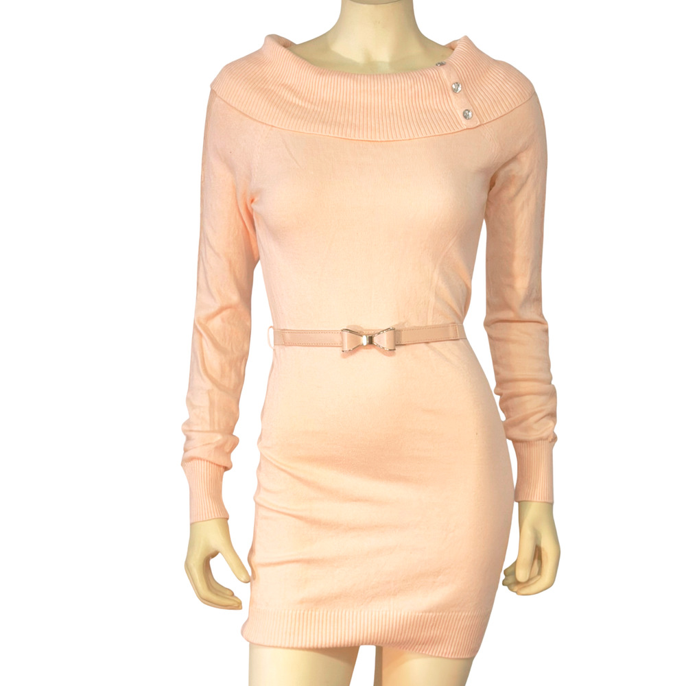 Candies Junior's Sz M Belted Sweater Dress Cowl Neck Coquette Pink Knit New